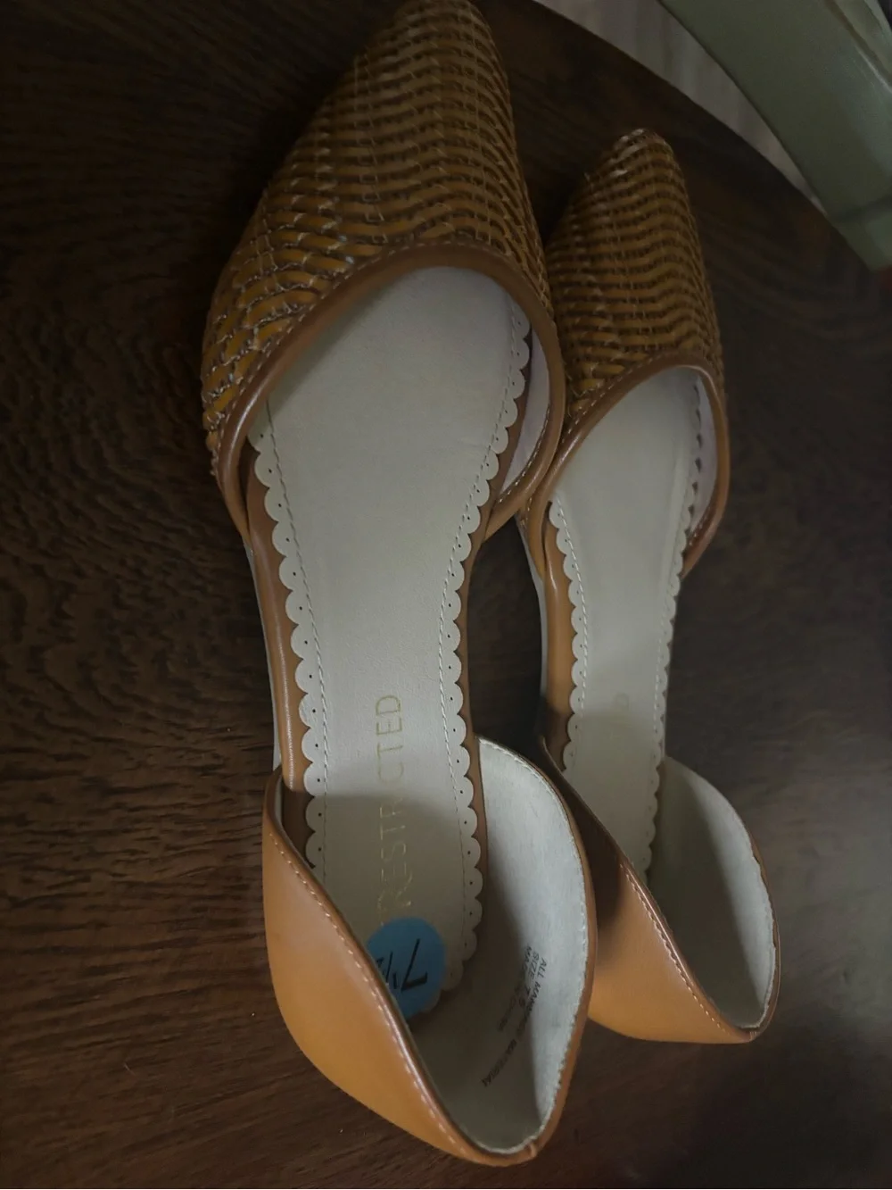 Restricted Woven Pointed-Toe Flats in Brown